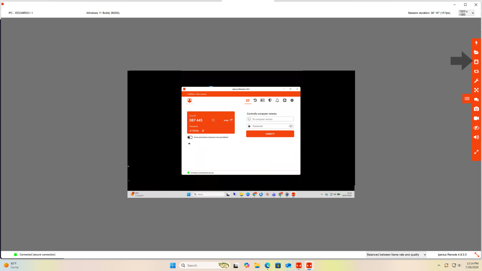 Session à distance Iperius Remote avec barre d`outils