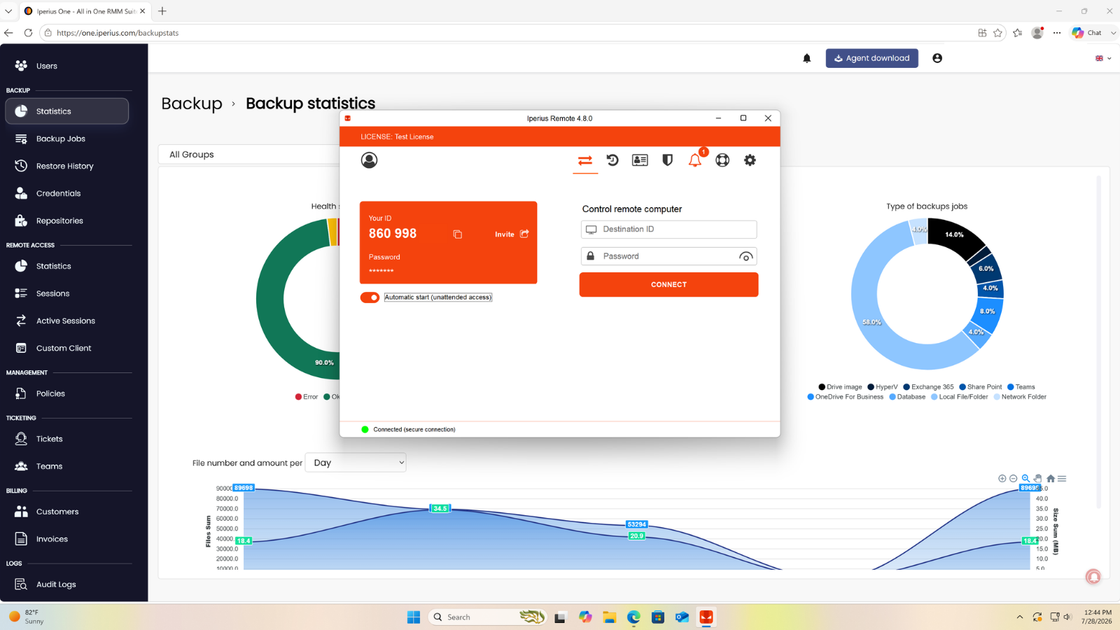 Notification d`un nouveau ticket dans Iperius Remote pour l`opérateur de support