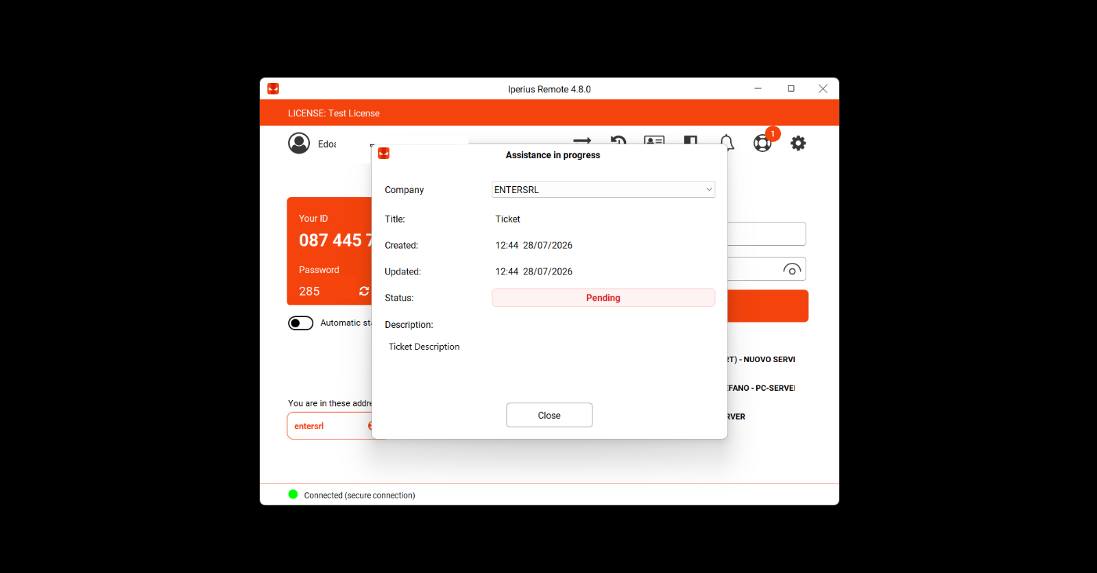 Ticket d`assistance avec le statut « En attente » affiché par le client